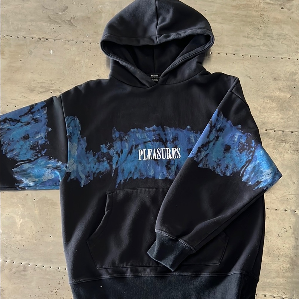 Men's Black and Blue Pleasures Rain Hoodie (0004)